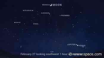 See the half moon pass by Mars in the sky tonight