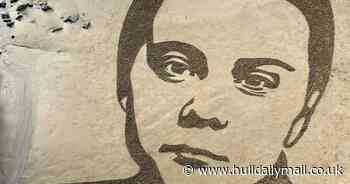 Artist creates sand sketch of Greta Thunberg - using two rakes and a stick