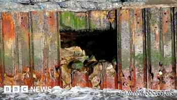 Isle of Wight drone footage shows large holes in seawall