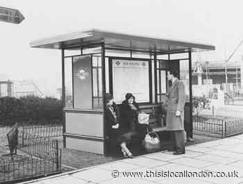 Picture of London Transport bus shelter in east London in 1930s