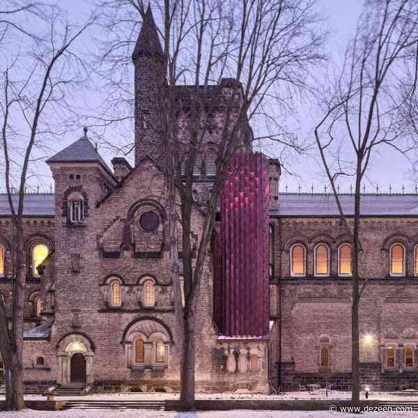 Upgrades to historic Toronto university building include an elevator clad in copper scales