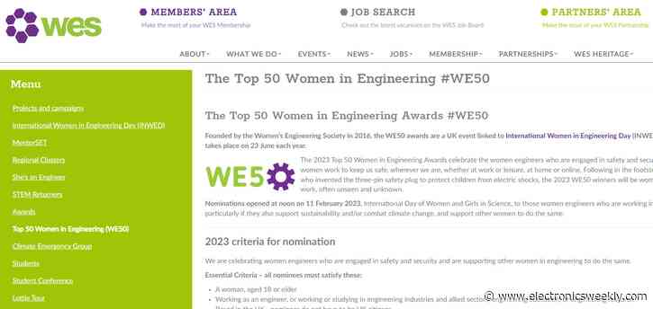 Women’s Engineering Society begins its search for 2023 WE50 winners