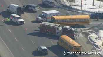 School bus with primary students crashes into van in Whitby