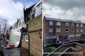 Roof peeled off block of flats in in Longford Walk Tulse Hill