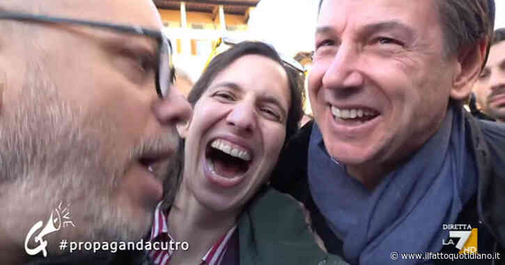 Firenze, Zoro intervista Schlein e sbuca all’improvviso Conte. L’ironia del conduttore: “È un incubo, esce da tutte le pareti”