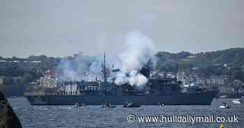 Royal Navy submarine hunter escorts Russian warships in English Channel