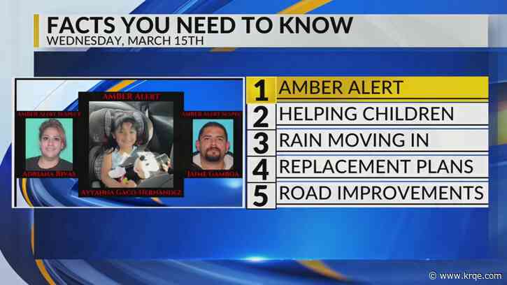 KRQE Newsfeed: Amber Alert, New plans, Rain and snow, Obelisk latest, road improvements