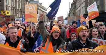 Striking junior doctors rally in Newcastle as thousands of medics, teachers, civil servants and BBC radio staff head for picket lines on unprecedented day