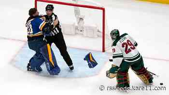 Hartman scores twice in 8-5 Wild win; Blues' Binnington ejected