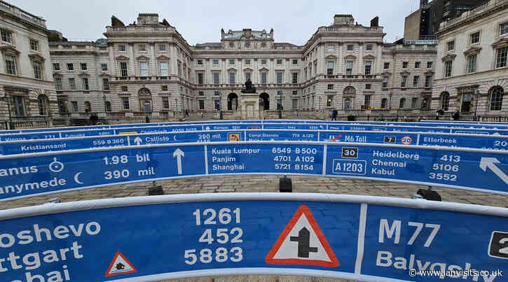 A spiral of motorway road signs in Somerset House
