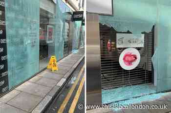 Fashion Street, Spitalfields: Shop windows smashed