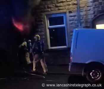 Fire crews battled a blaze on Derby Street in Colne