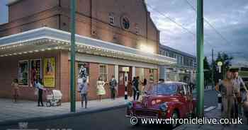 Construction under way at Beamish Museum on 1950s cinema, toy shop and electrical store