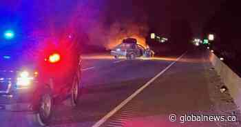 ‘Prolific offender’ arrested after spike belt used on Highway 1, Abbotsford police say