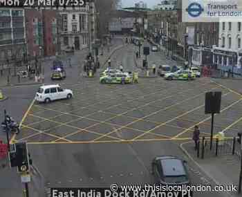 Commercial Road, Limehouse closed as police swarm crash