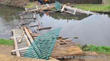 Work begins to clear collapsed canal bridge at Northolt