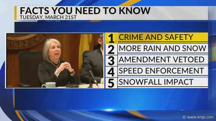 KRQE Newsfeed: Crime and safety, More rain and snow, Amendment veto, Speed enforcement, Snowfall impact