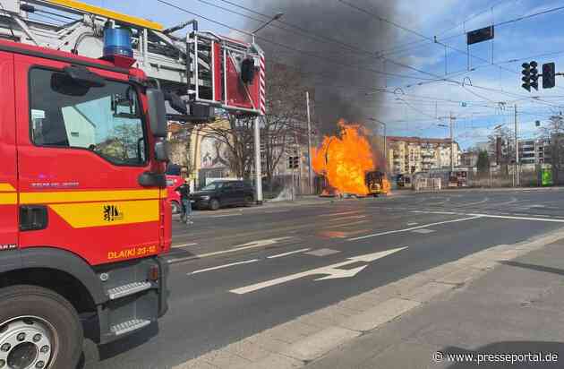 FW Dresden: Update: Gasleitung gerät in Brand - Explosionen und starke Hitze- und Rauchentwicklung
