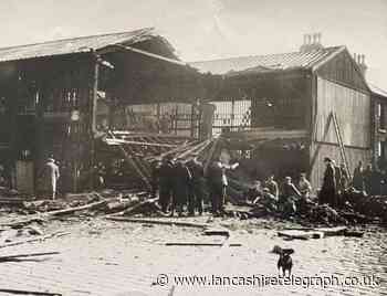 Surveying damage after Luftwaffe raid on East Lancashire