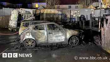 Tyres and vehicles go up in flames in yard