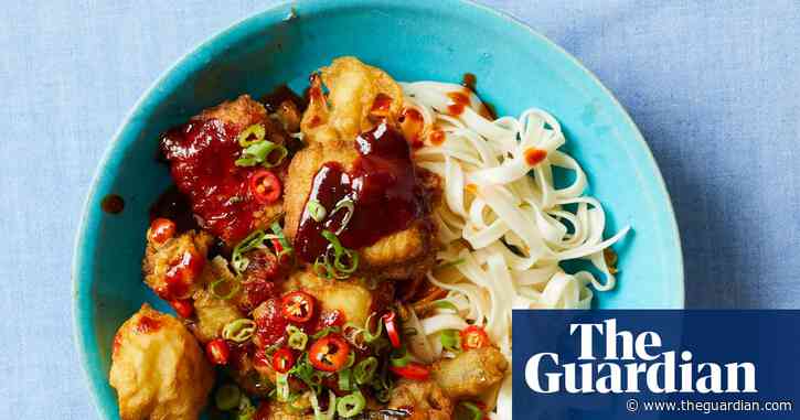 Tamal Ray’s recipe for crisp fried tofu and tempura spring onions with spicy barbecue sauce