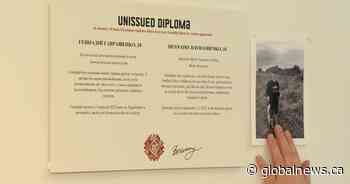 Unissued diplomas hang at U of S for Ukrainian students who will never graduate