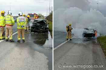 Drivers face delays after car fire on M56 motorway