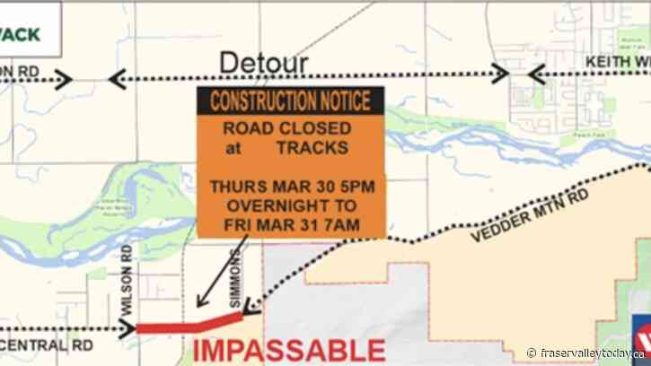 Railway closures to impact Yarrow, Vedder Road later this week