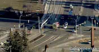 Edmonton fire crews respond to collision with Valley Line LRT train in Bonnie Doon