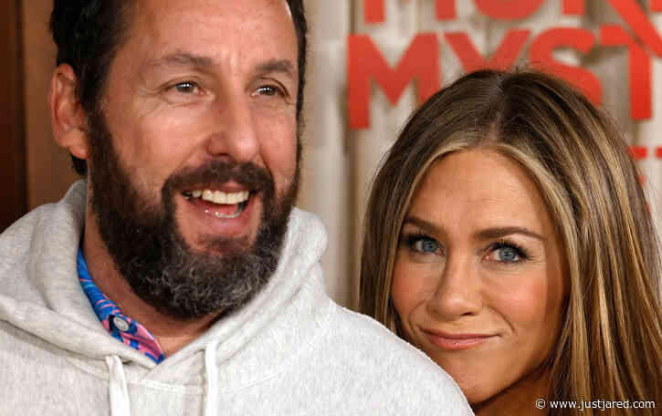 Jennifer Aniston Hilariously Calls Out Adam Sandler for Wearing a Sweatshirt at 'Murder Mystery 2' Premiere (Video)