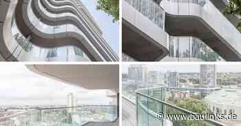 Geschwungene Glasgeländer prägen Essener Wohnturm