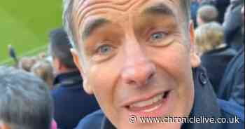 Robson Green celebrates with Sam Fender at St James' Park as Newcastle beat Manchester United