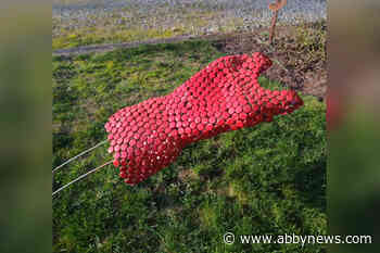 Red dress sculpture honouring MMIWG damaged by vandals on Vancouver Island