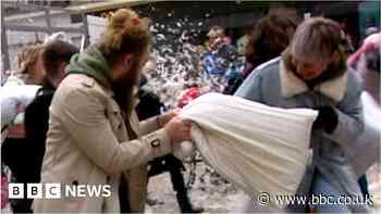 Feathers fly in Hull city centre pillow fight