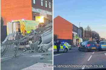 Car flips over following multi-vehicle crash in Blackburn