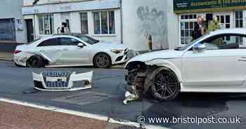 Bumper ripped off Audi as it smashes into Mercedes on West Country road
