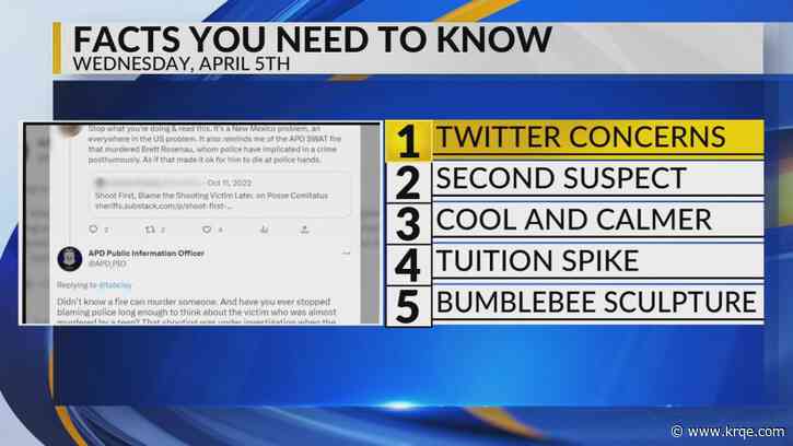 KRQE Newsfeed: Twitter concerns, Suspect arrested, Cool and calmer, Tuition increase, New statue