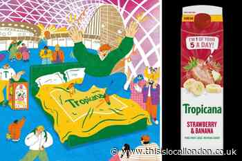 Tropicana brings giant bouncy bed to King's Cross station