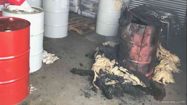 Waste barrel in warehouse along Pecue Lane caught on fire Saturday