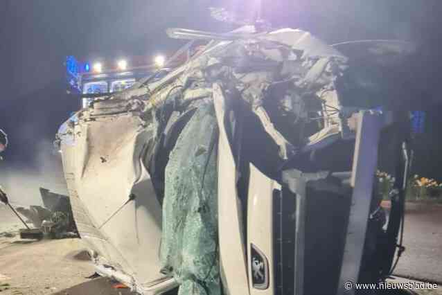 Camionette ramt twee elektriciteitspalen op de N43, chauffeur slaat gewond op de vlucht en wordt opgespoord