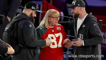 Donna Kelce's half Eagles, half Chiefs jersey from 2023 Super Bowl is on display at Pro Football Hall of Fame