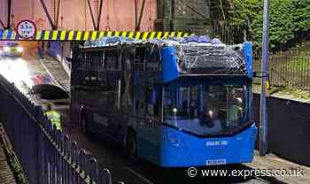 Roof of double-decker bus rips off after it crashed into bridge