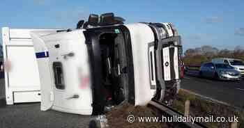 Lorry driver hospitalised after M62 crash as road remains closed
