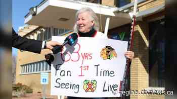 Sask. woman's 63-year love affair with Chicago Blackhawks earns her special treatment at Calgary game