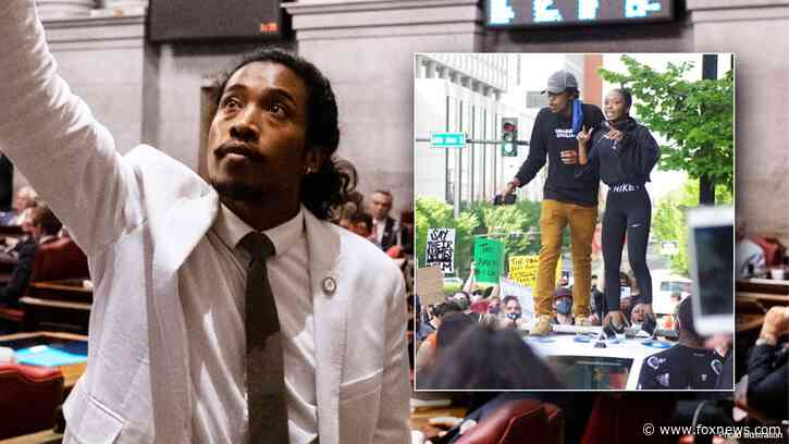 'Tennessee Three' Democrat Justin Jones pictured standing on police car during 2020 BLM protest