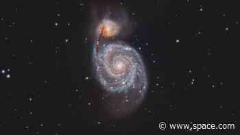 Gaze into the mesmerizing Whirlpool Galaxy high in the sky tonight