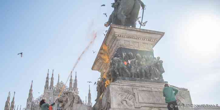 Milano, per la statua di Vittorio Emanuele II imbrattata dagli attivisti ambientalisti “sarà necessario un restauro”