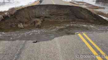 Section of Highway 19 north of Central Butte, Sask. washed out due to snow melt