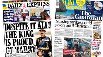 Newspaper headlines: ‘King proud of Harry’ and nurses' strike reaction