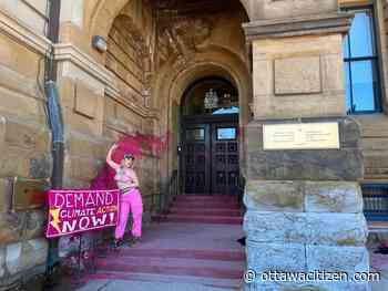 Environment demonstrator detained after pink paint splashed on PMO office doors